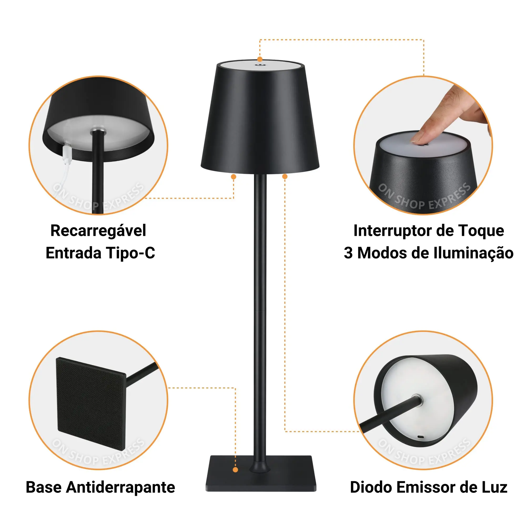 Luminária de Mesa Recarregável à prova de Água