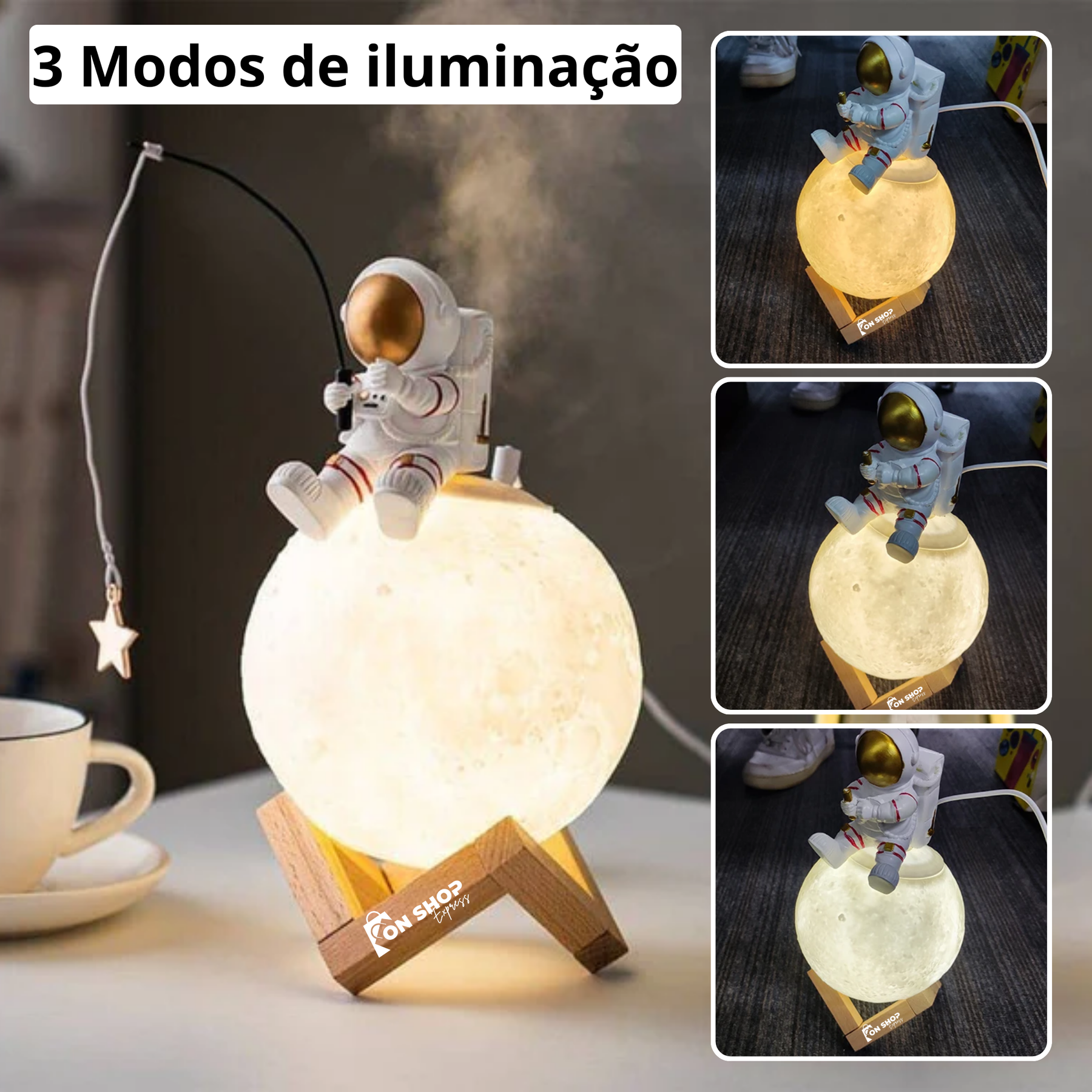 Umidificador de Ar e Luminária de Mesa Astronauta