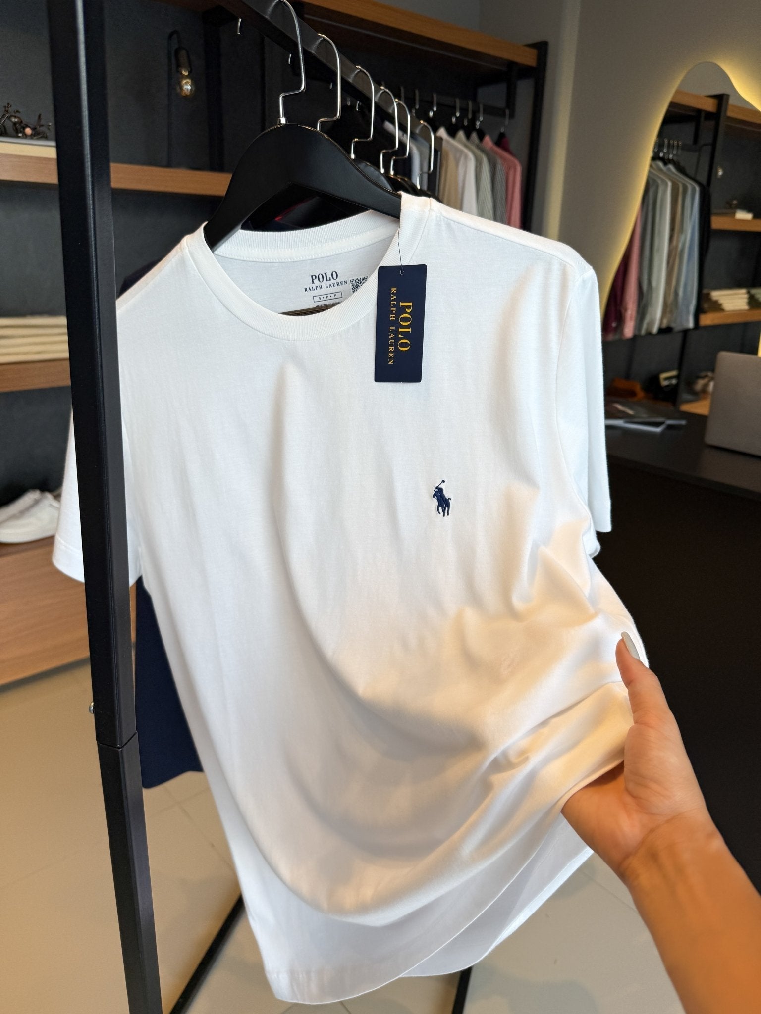Camiseta Ralph. Básica Branca Logo Marinho