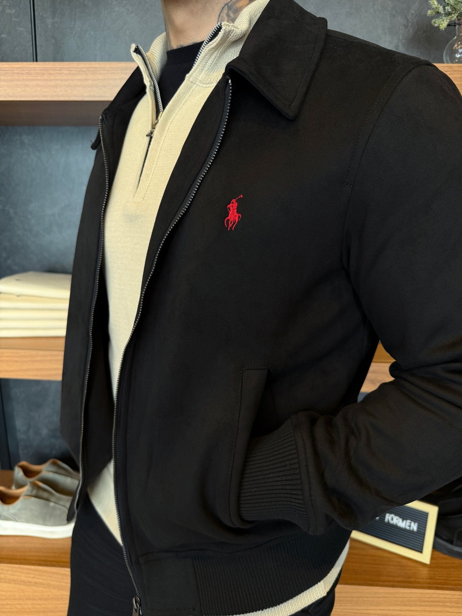 Jaqueta Ralph. Masculina Suede Preta