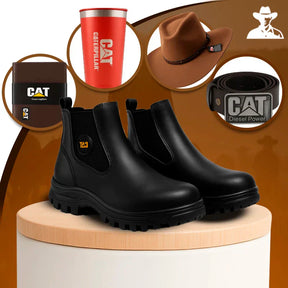 Kit Caterpillar - Bota Masculina em Couro Legítimo e Palmilha Ortopédica + Brindes Exclusivos  Dia dos Pais