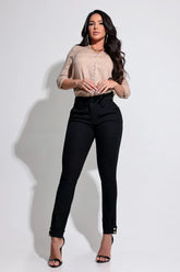 Calça Jeans Modeladora Preto que não Desbota Detalhe Barra -  Compre 1 e leve 3