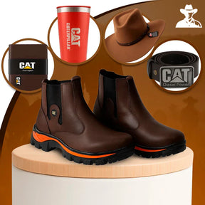 Kit Caterpillar - Bota Masculina em Couro Legítimo e Palmilha Ortopédica + Brindes Exclusivos  Dia dos Pais