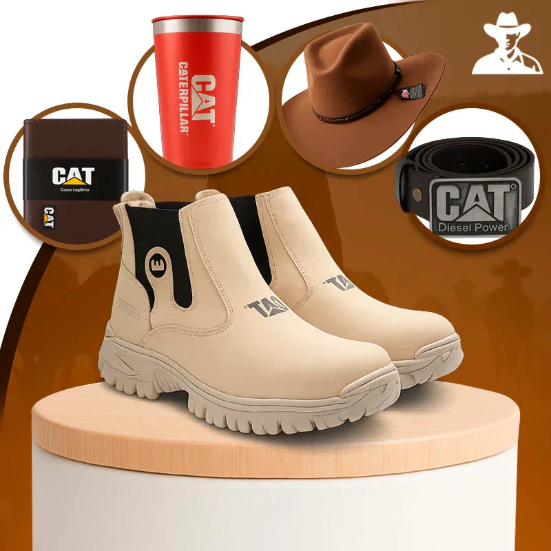Kit Caterpillar - Bota Masculina em Couro Legítimo e Palmilha Ortopédica + Brindes Exclusivos  Dia dos Pais