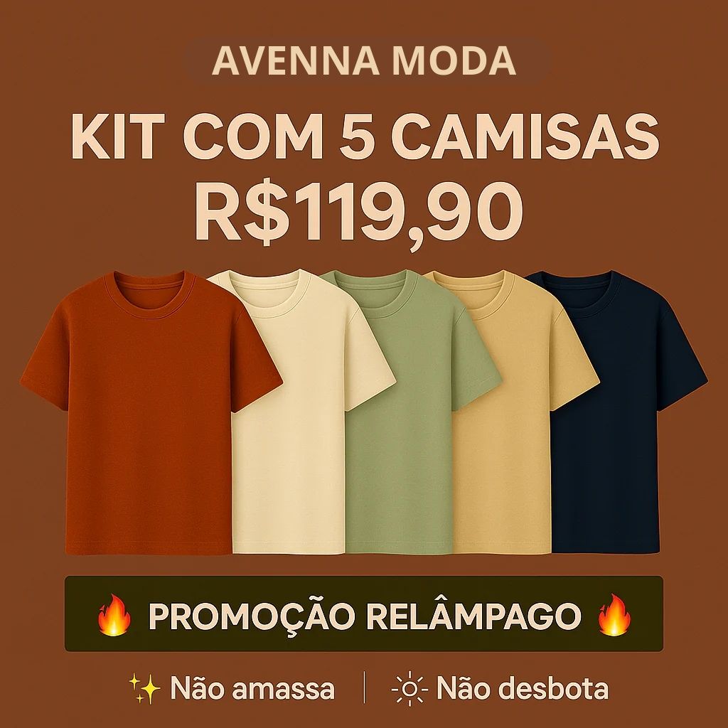 Kit com 5 Camisetas Texturizadas Malha Waffle Milano Avenna - Não amassa, não desbota e 0 transparência