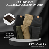 Calça Reta Masculina em Sarja [Kit 4 Unidades] + Carteira de Brinde