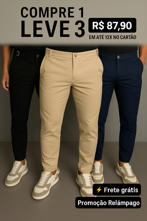 Kit 3 Calças Alfaiataria Masculina Mônaco com Ajuste – Brinde Relógio de dia dos Pais