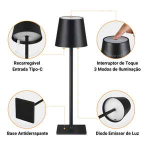 Luminária de Mesa Recarregável à prova de Água