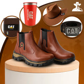 Kit Caterpillar - Bota Masculina em Couro Legítimo e Palmilha Ortopédica + Brindes Exclusivos  Dia dos Pais