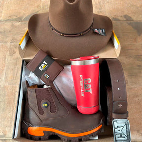 Kit Caterpillar - Bota Masculina em Couro Legítimo e Palmilha Ortopédica + Brindes Exclusivos  Dia dos Pais