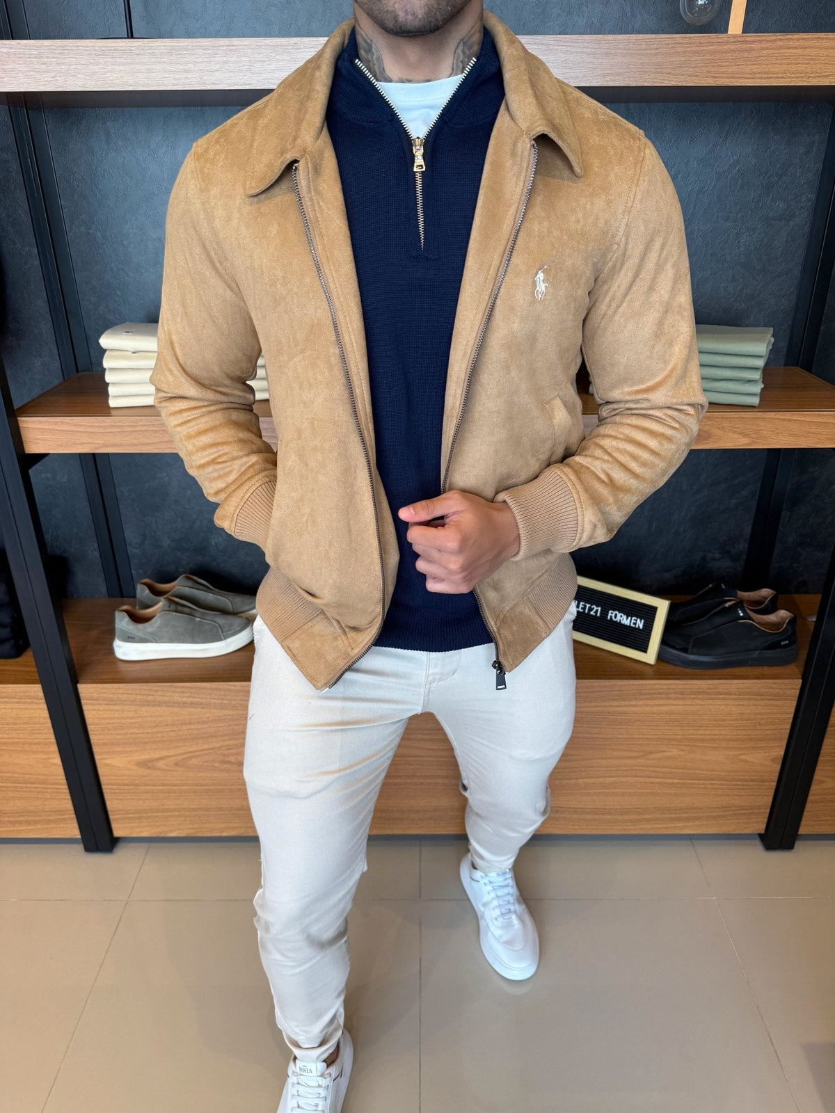 Jaqueta Ralph. Masculina Suede Bege