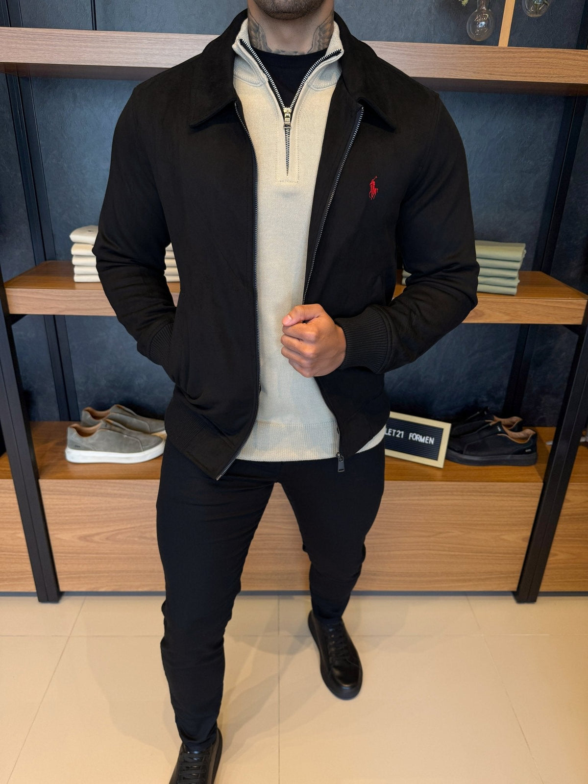 Jaqueta Ralph. Masculina Suede Preta