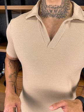 Polo Gola V Bege Textura Exclusiva