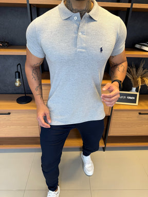 Polo Ralph. Musculina Custom Fit Cinza Logo Preto