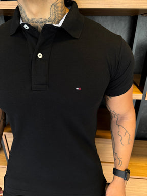 Polo Tommy H. Masculina Clássica 1985 Preta