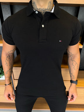 Polo Tommy H. Masculina Clássica 1985 Preta
