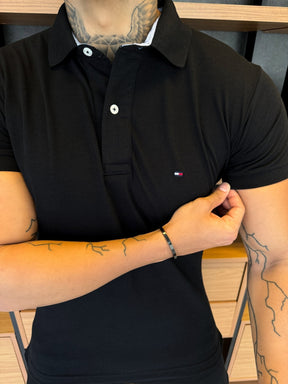 Polo Tommy H. Masculina Clássica 1985 Preta